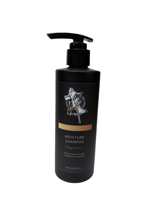 Black organic shampoo bottle with pump on a white background